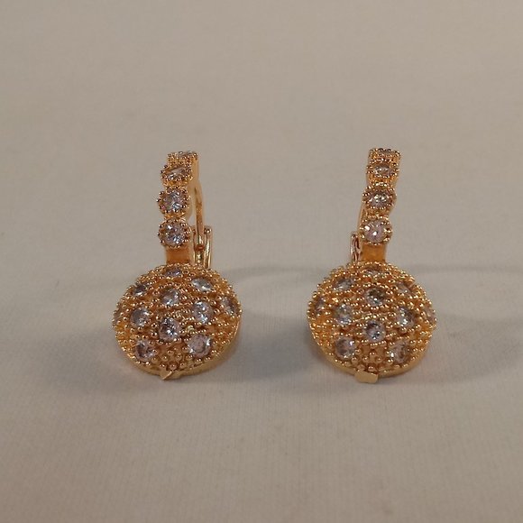18K Yellow Gold Filled Round Beaded Diamond Zircon Drop Earrings Gorgeous Gift - Picture 5 of 8